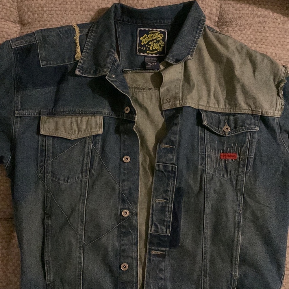 VINTAGE Patchwork Denim Jean Jacket Texas Tuff Size XL